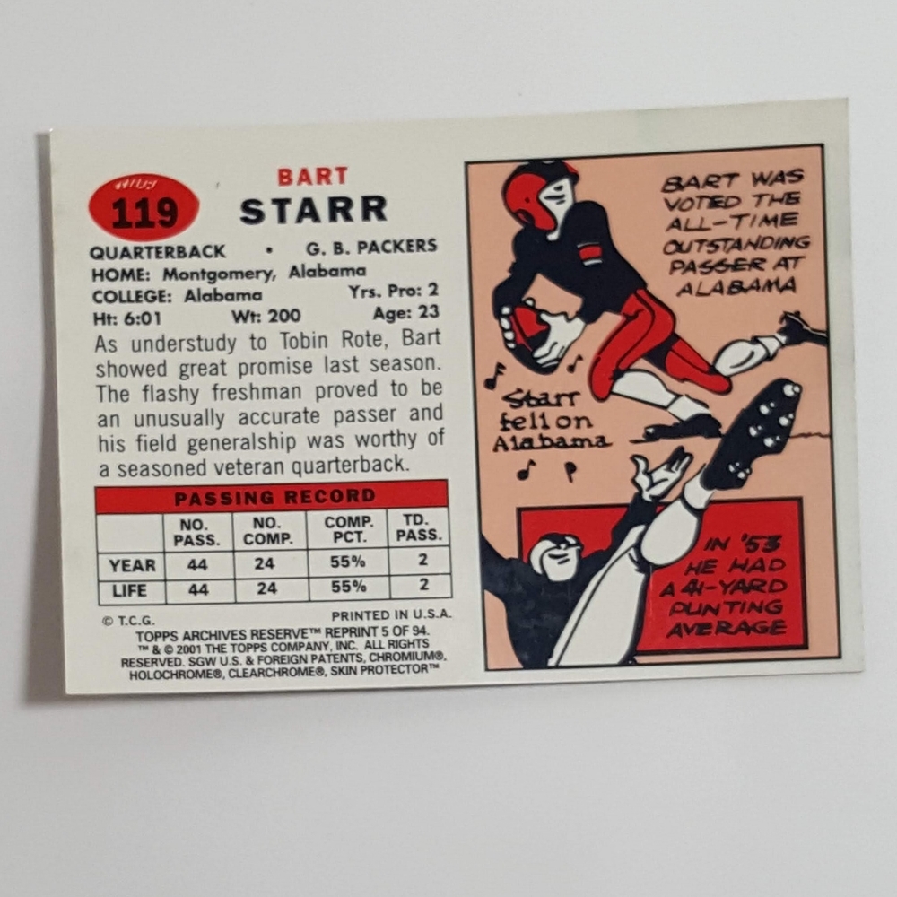 2001 Topps Bart Starr - Picture 3 of 3